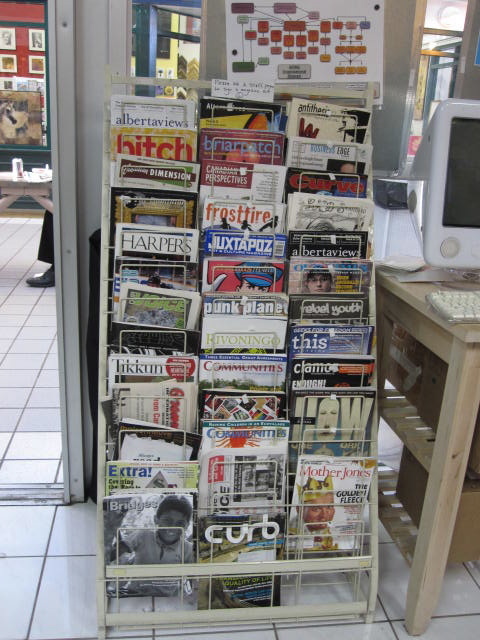 Photo of magazine stand. 