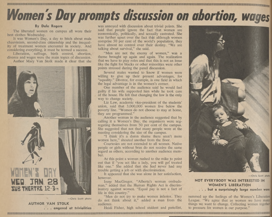 The Gateway Newspaper clipping about Women's Day