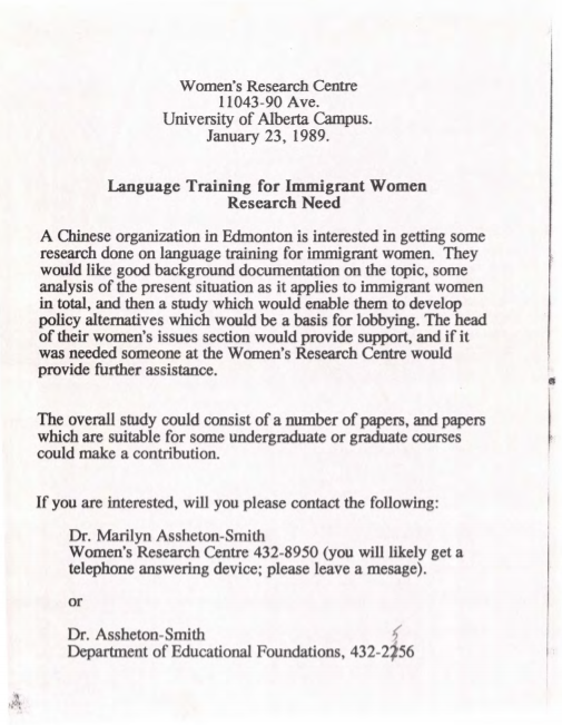 Cover of the 1993 report Like a Wingless Bird: A Tribute to Survival and Courage of Women Who Are Abused and Who Speak Neither English nor French