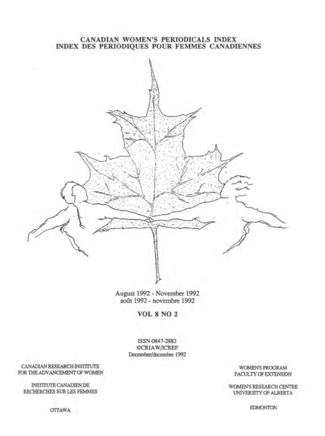 Cover of the August 1992 - November 1992 issue of the Canadian Women's Periodical Index